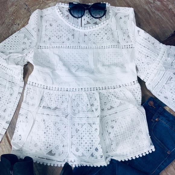 Organza Embroidered Lace Eyelet Top - Picture 7 of 8